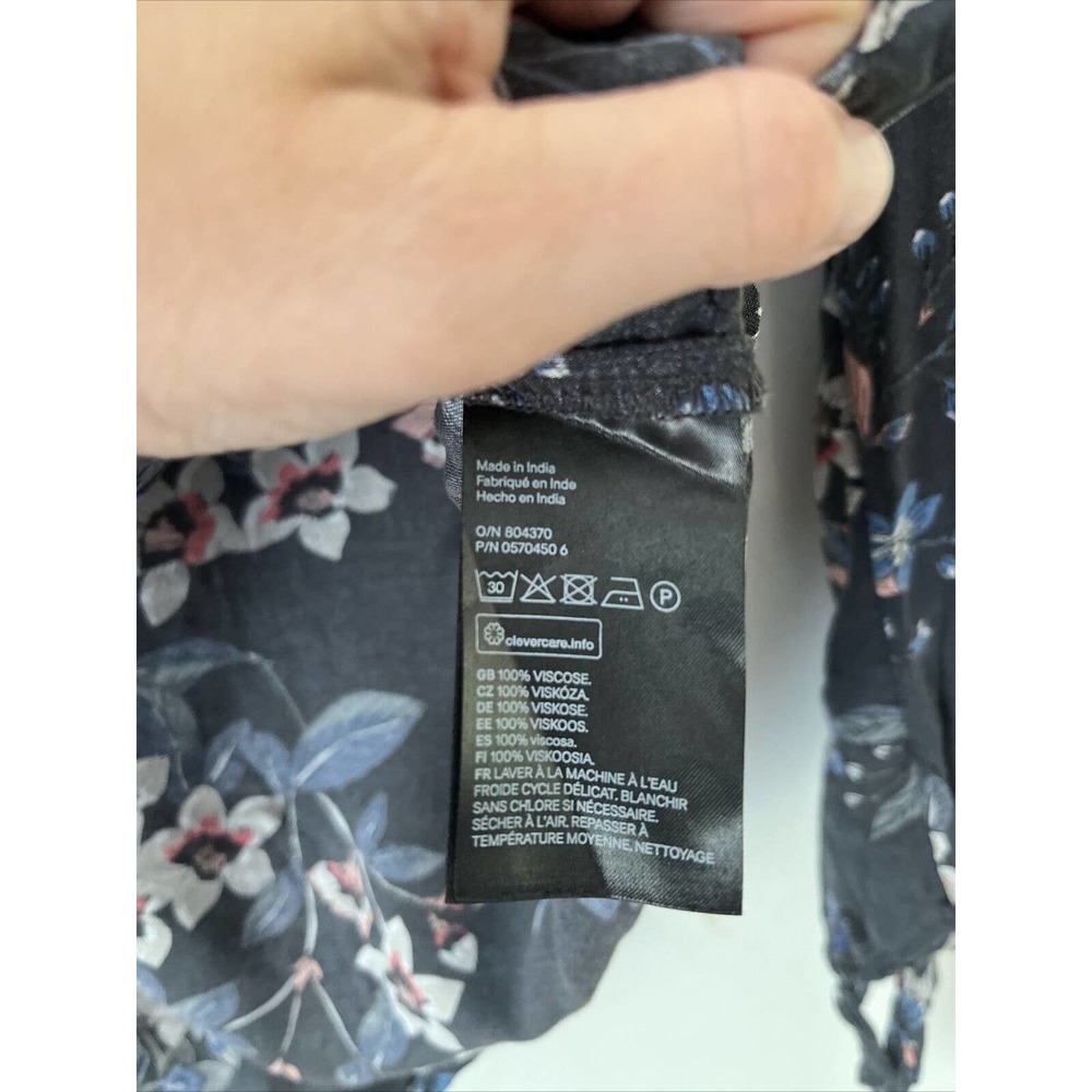 H&M Blue Floral Long Sleeve Popover High Low Blouse Women’s Size 12 - Picture 7 of 7